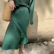 Pleated Design Green Skirt-SimpleModerne
