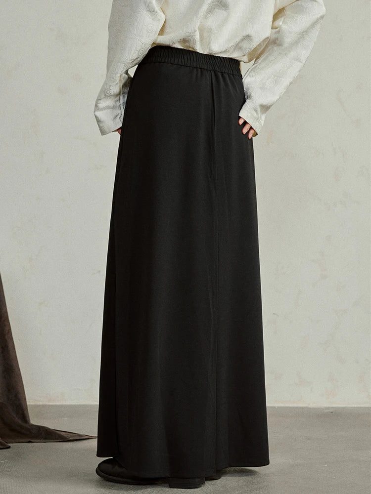 Simple Moderne Black Layered Wide-Leg Trousers – Structured Asymmetrical Panels