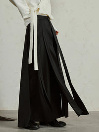 Simple Moderne Black Layered Wide-Leg Trousers – Structured Asymmetrical Panels