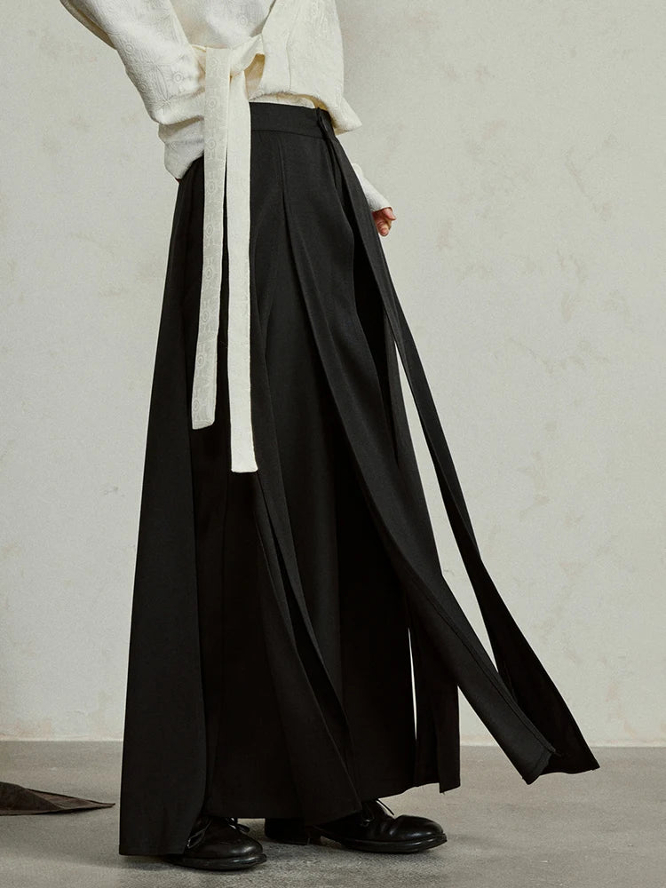 Simple Moderne Black Layered Wide-Leg Trousers – Structured Asymmetrical Panels