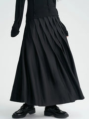 Asymmetrical Pleated Maxi Skirt – Flowing Silhouette, High-Waist, Gothic Elegance-SimpleModerne