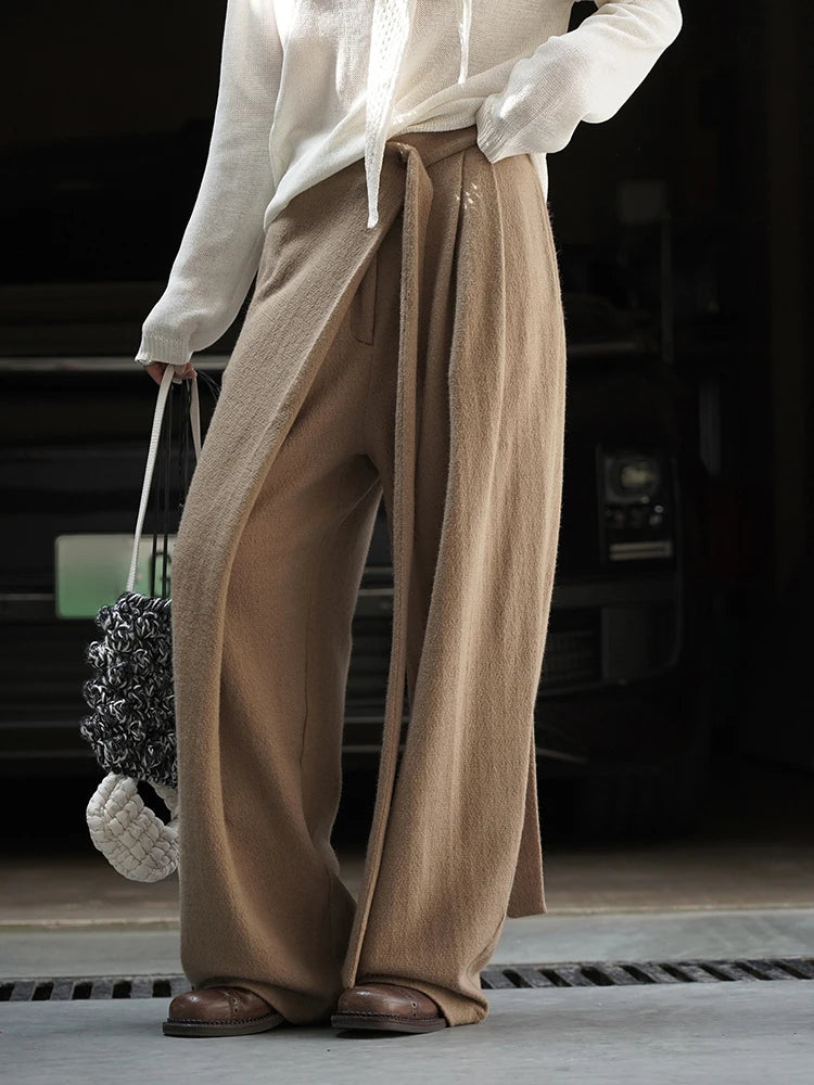 Soft Draped Wide-Leg Trousers – Khaki-SimpleModerne