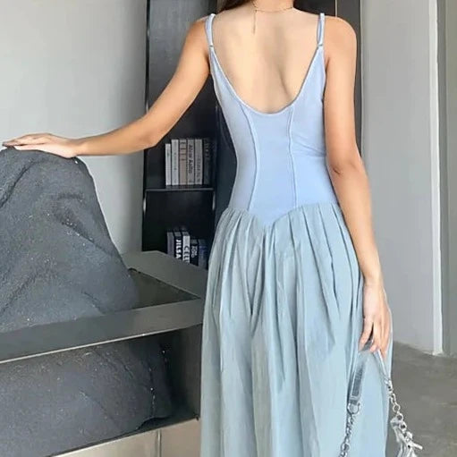 Casual Minimal Goth Trendy Blue Dress-SimpleModerne