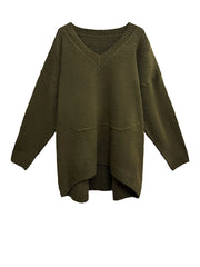 Olive Oversized V-Neck Sweater-SimpleModerne