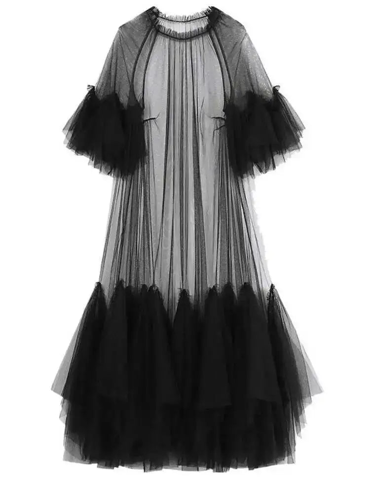Sheer Tiered Tulle Overlay Dress-SimpleModerne