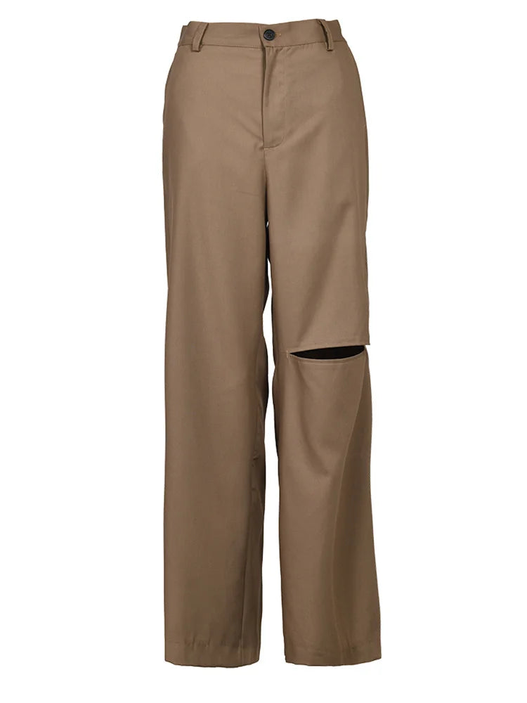 Punky Office Style Trousers with Trendy Cut Out-SimpleModerne