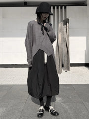 Asymmetrical Hem Oversized Knit Sweater – Gray | Casual Minimal Goth-SimpleModerne
