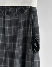 Gothic Plaid Super-Wide Trousers — Grey Windowpane