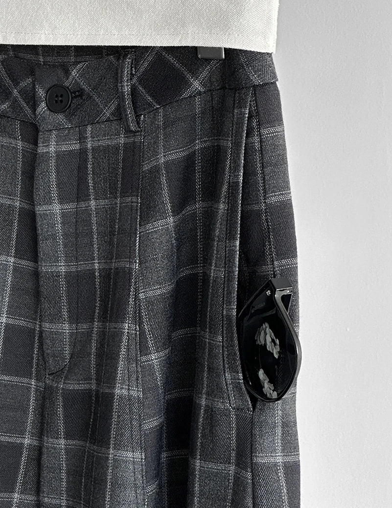 Gothic Plaid Super-Wide Trousers — Grey Windowpane