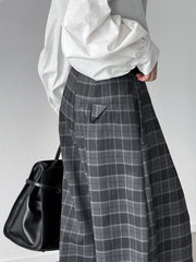 Gothic Plaid Super-Wide Trousers — Grey Windowpane