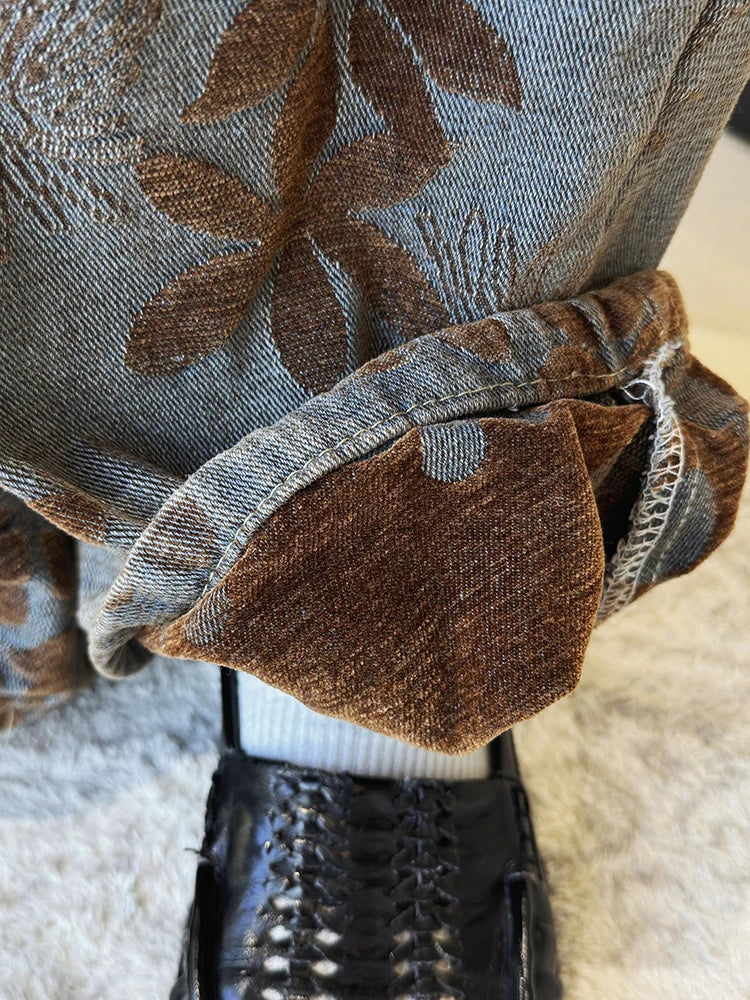 Floral Flock Wide-Leg Denim Jeans – Washed Blue-SimpleModerne