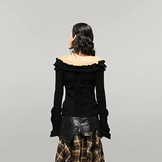 Casual Minimal Goth Off-Shoulder Sweater-SimpleModerne