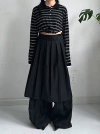 Pleated Overlay Wide-Leg Trousers-SimpleModerne