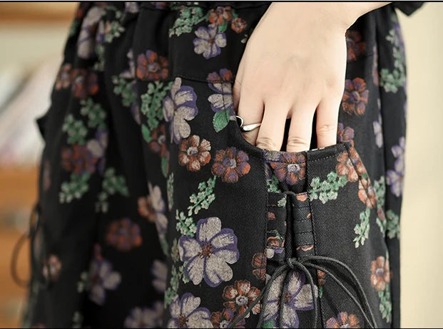 Floral Wide-Leg Trousers – Vintage Punk Vibes-SimpleModerne