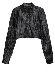Casual Minimal Goth Cropped Shirt/Jacket-SimpleModerne