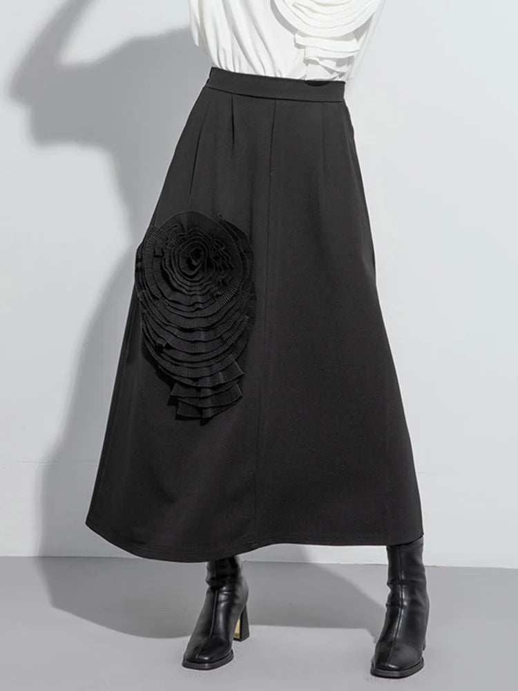 Jazz Up Mid-Calf Skirt with Organza Decoration-SimpleModerne