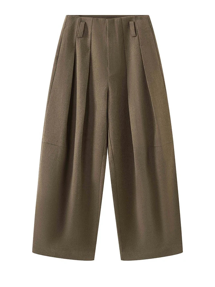 Mocha Structured Extra Wide-Leg Trousers-SimpleModerne