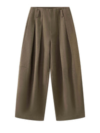 Mocha Structured Extra Wide-Leg Trousers-SimpleModerne