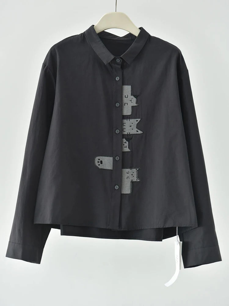 Playful Cat Print Shirt Blouse