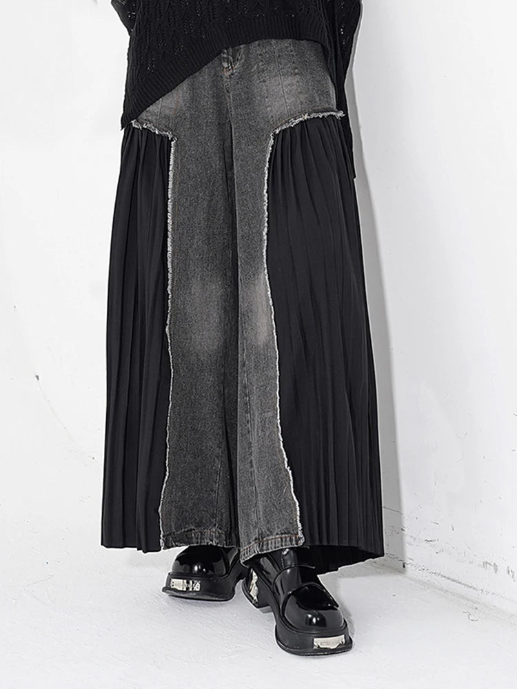 Casual Minimal Goth Black Denim with Pleated Inserts-SimpleModerne