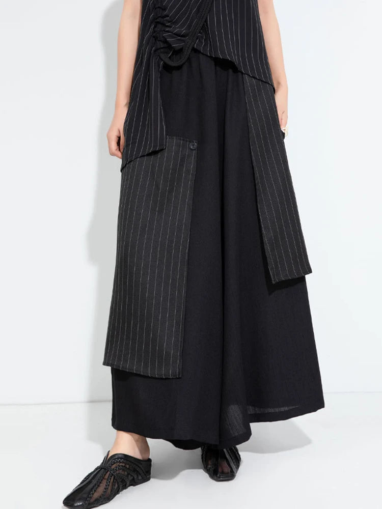 Layered Pinstripe Panel Wide-Leg Trousers-SimpleModerne