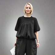 Asymmetric Gathered Bubble Top – Black-SimpleModerne