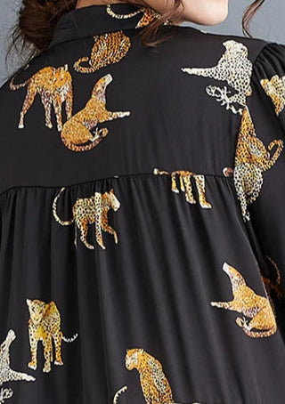Tiered A-Line Maxi Dress with Jungle Cat Print-SimpleModerne