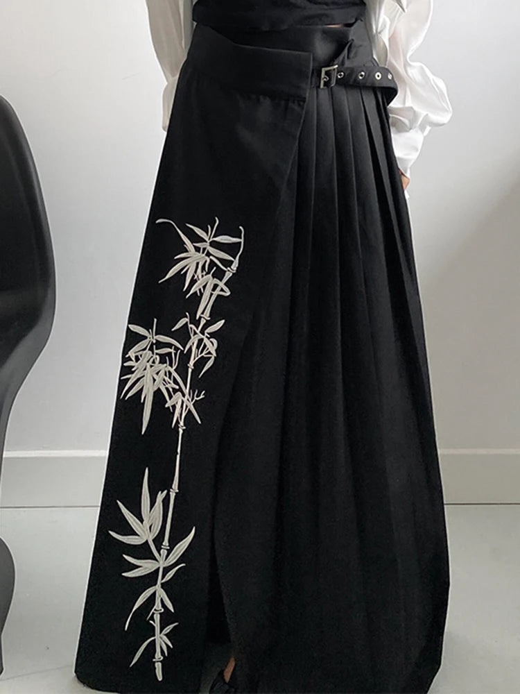 Casual Minimal Goth Embroidery Skirt-SimpleModerne