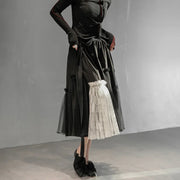 Gothic High-Waisted Tulle & Lace Skirt with Belted Waist – Casual Minimal Goth Collection-SimpleModerne