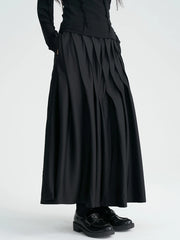 Asymmetrical Pleated Maxi Skirt – Flowing Silhouette, High-Waist, Gothic Elegance-SimpleModerne