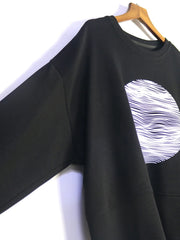 Black Asymmetrical Hem Sweatshirt with Back Zipper-SimpleModerne