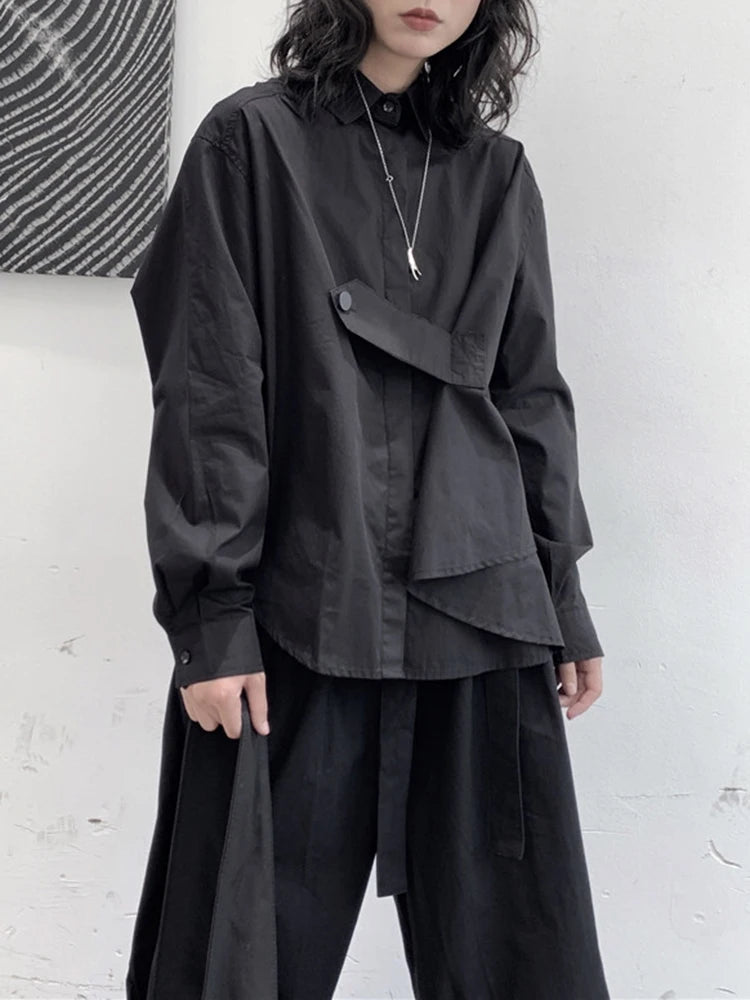 Deconstructed Asymmetric Button Wrap Shirt - Onyx – SimpleModerne