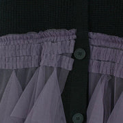Oversized Black Cardigan with Purple Lace Overlay – Gothic Tulle Design-SimpleModerne