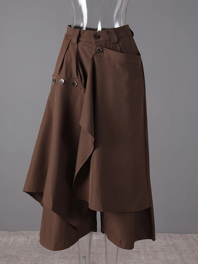 Punky Coffee-Brown Layered Trousers-SimpleModerne