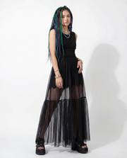 Sheer Overlay Dress with Spaghetti Straps-SimpleModerne