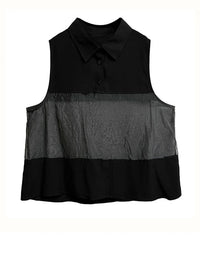 Sheer Panel Sleeveless Shirt-SimpleModerne