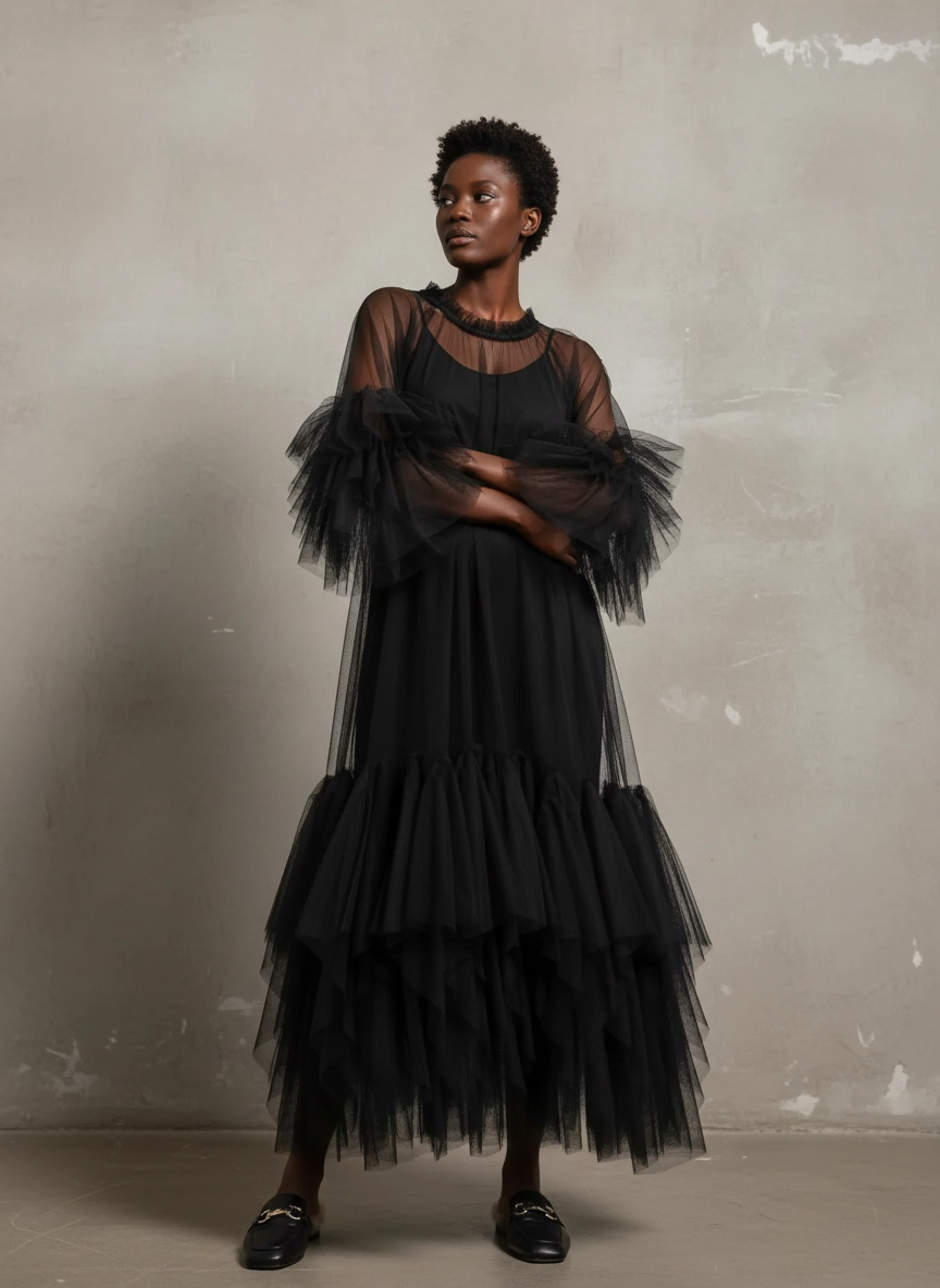 Sheer Tiered Tulle Overlay Dress-SimpleModerne