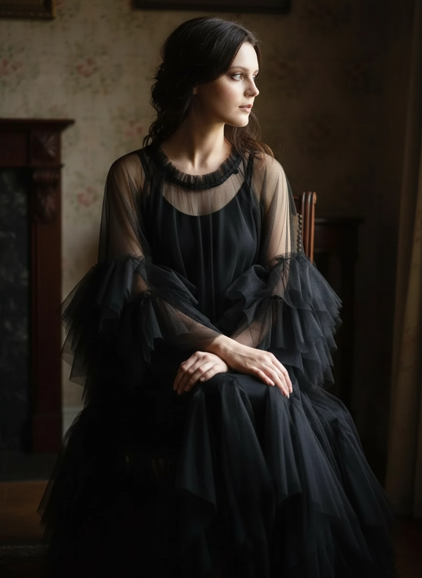 Sheer Tiered Tulle Overlay Dress-SimpleModerne