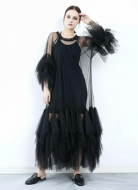 Sheer Tiered Tulle Overlay Dress-SimpleModerne