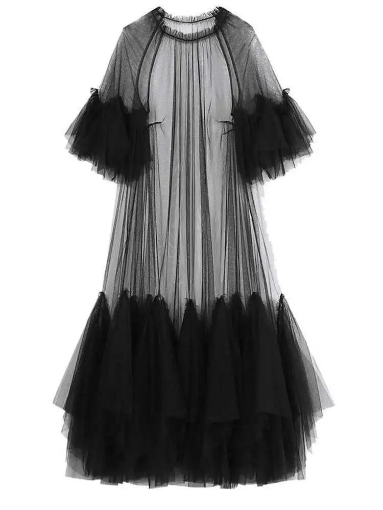 Sheer Tiered Tulle Overlay Dress-SimpleModerne