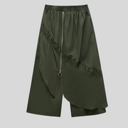 Simple Moderne Street Punk Irregular Design Overlay Olive Green Trousers-SimpleModerne