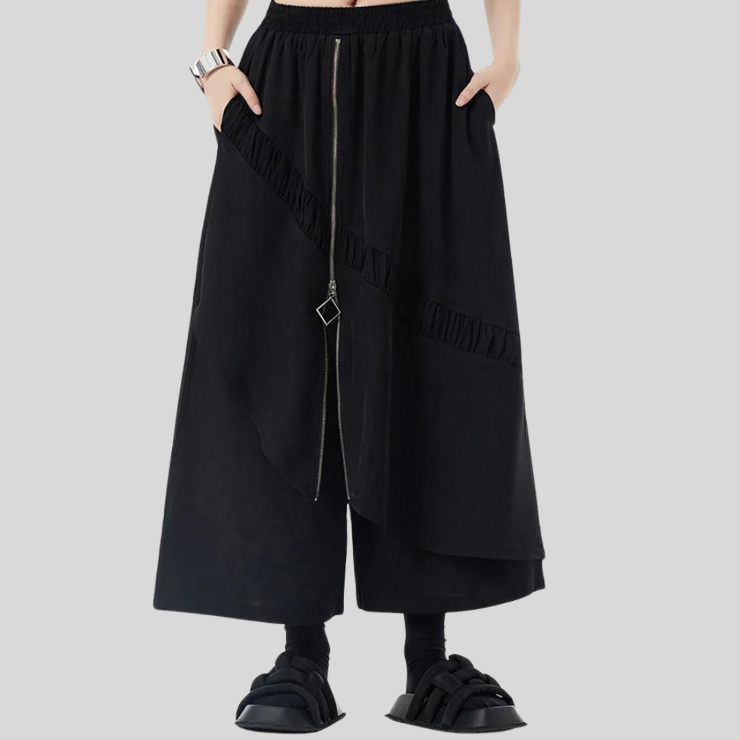 Simple Moderne Street Punk Irregular Design Overlay Black Trousers-SimpleModerne