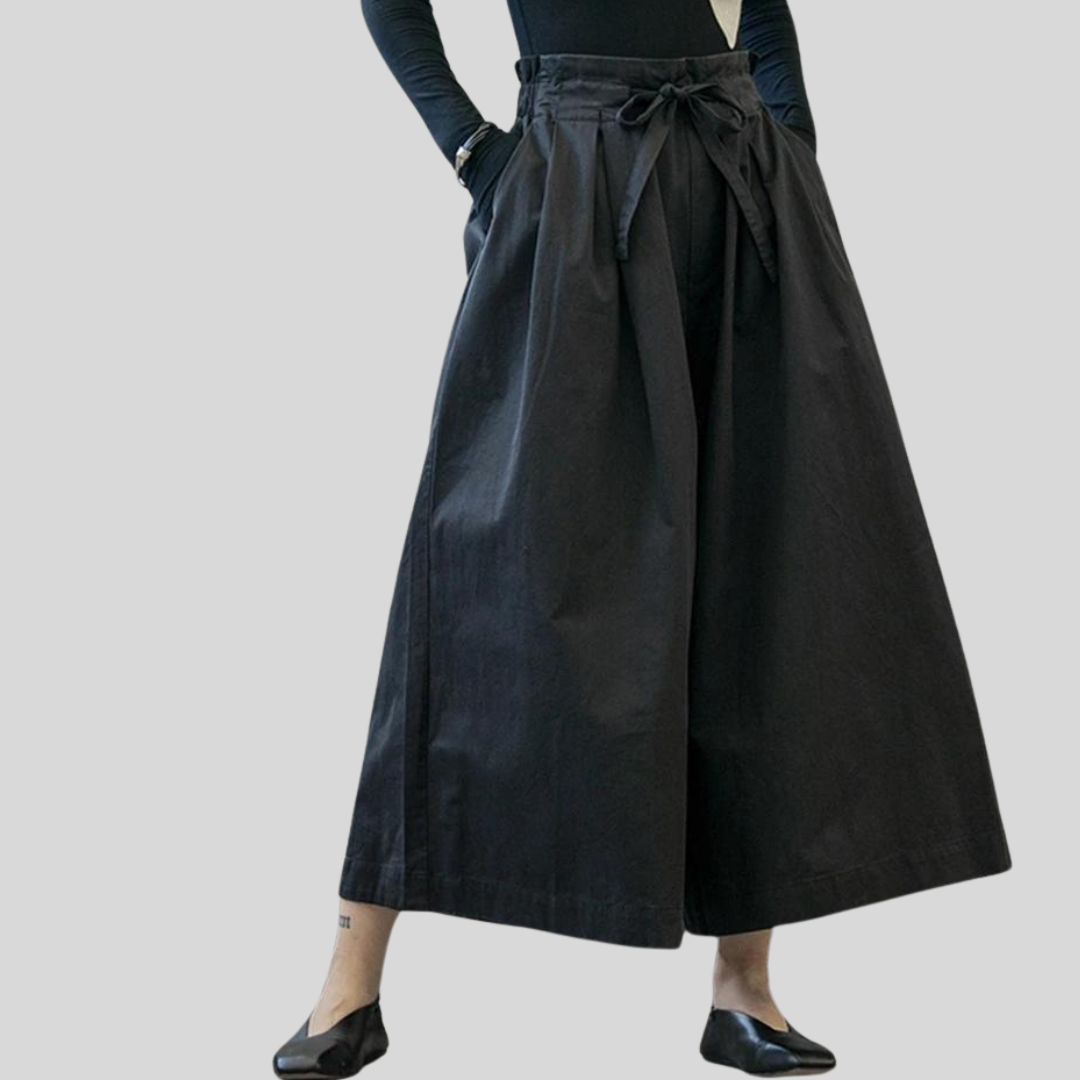 Casual Minimal Goth Wide Legged Capri Trousers-SimpleModerne