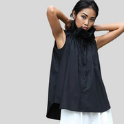 Casual Minimal Goth Ruffled Design Black Blouse-SimpleModerne