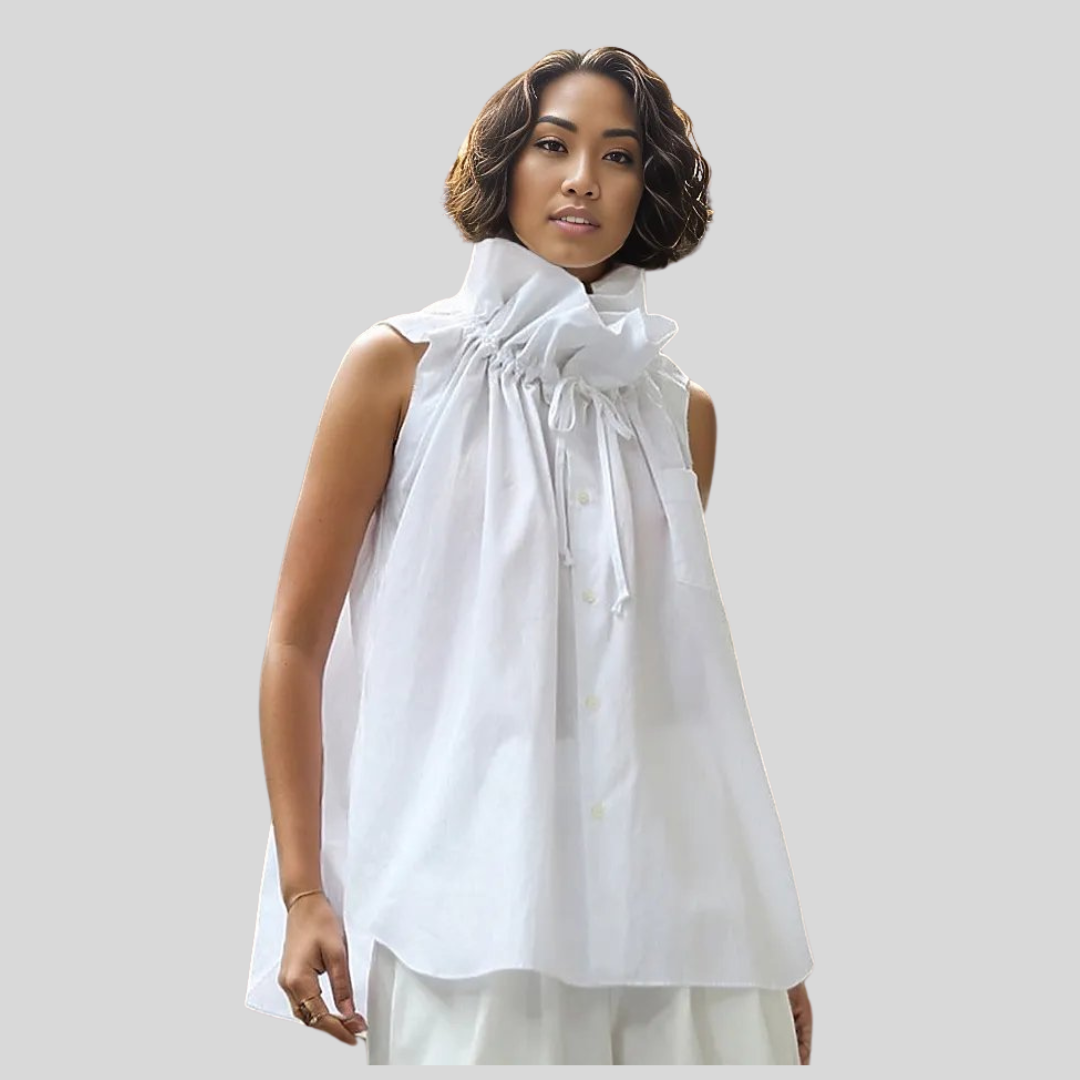 Casual Minimal Goth Ruffled Design White Blouse-SimpleModerne