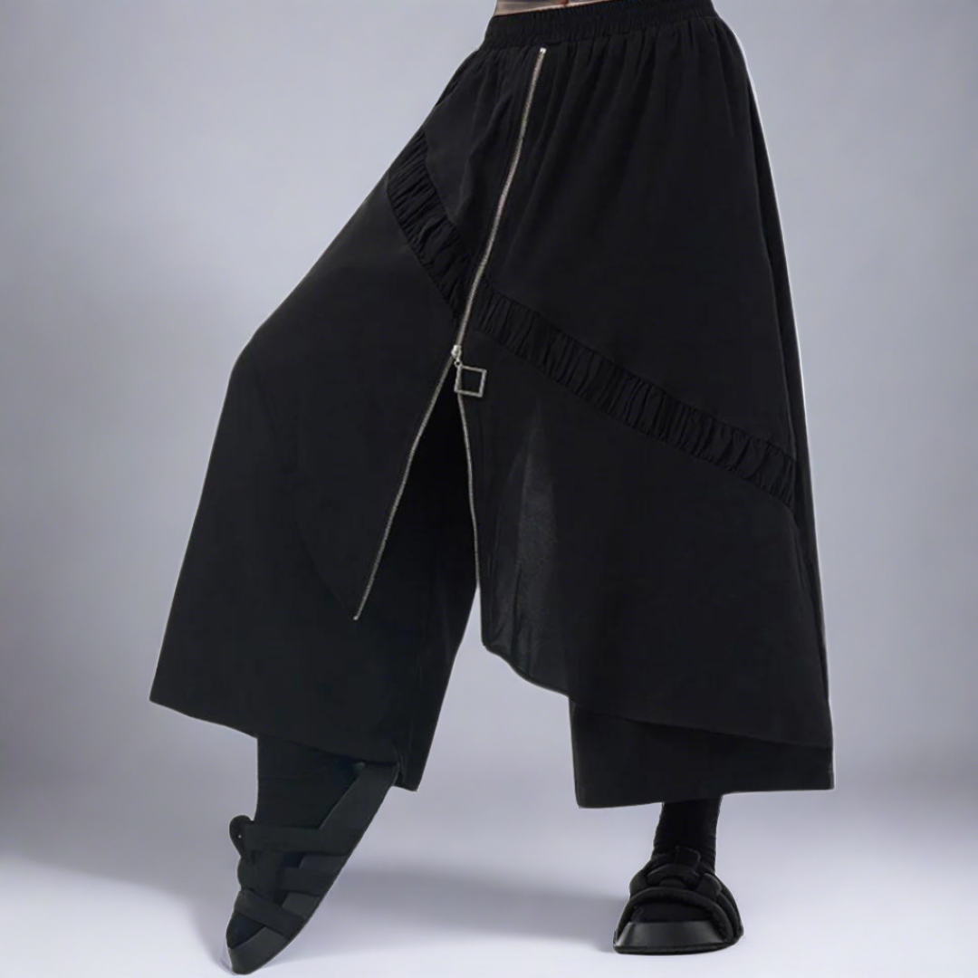 Simple Moderne Street Punk Irregular Design Overlay Black Trousers-SimpleModerne