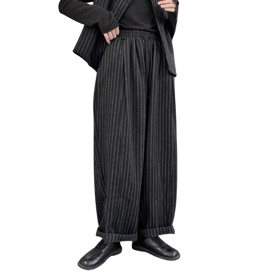 Striped Pattern Long Relaxed Fit Trousers-SimpleModerne