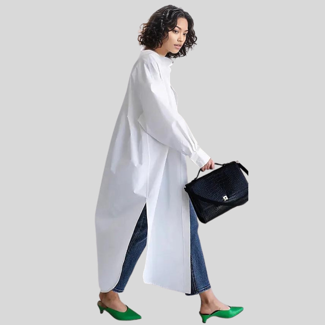Jazz Up Oversized Fit Maxi Basic White Shirt Blouse-SimpleModerne