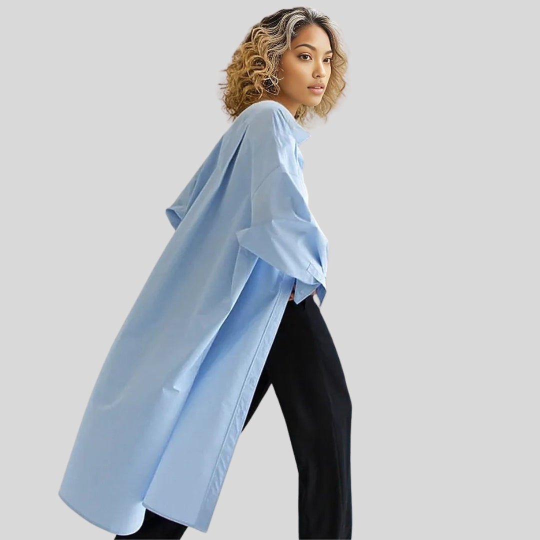 Jazz Up Oversized Fit Maxi Basic Blue Shirt Blouse - SimpleModerne