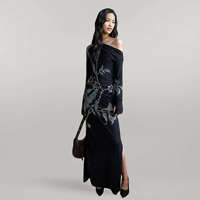 Casual Minimal Goth Off Shoulder Dress-SimpleModerne